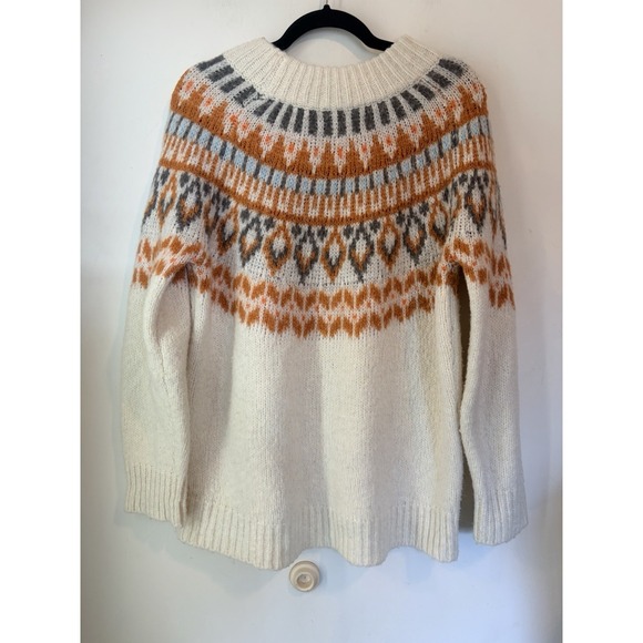 Aerie Fair Isle Nordic Sweater Women Medium Cream Orange Cozy Winter Pullover - Picture 4 of 4